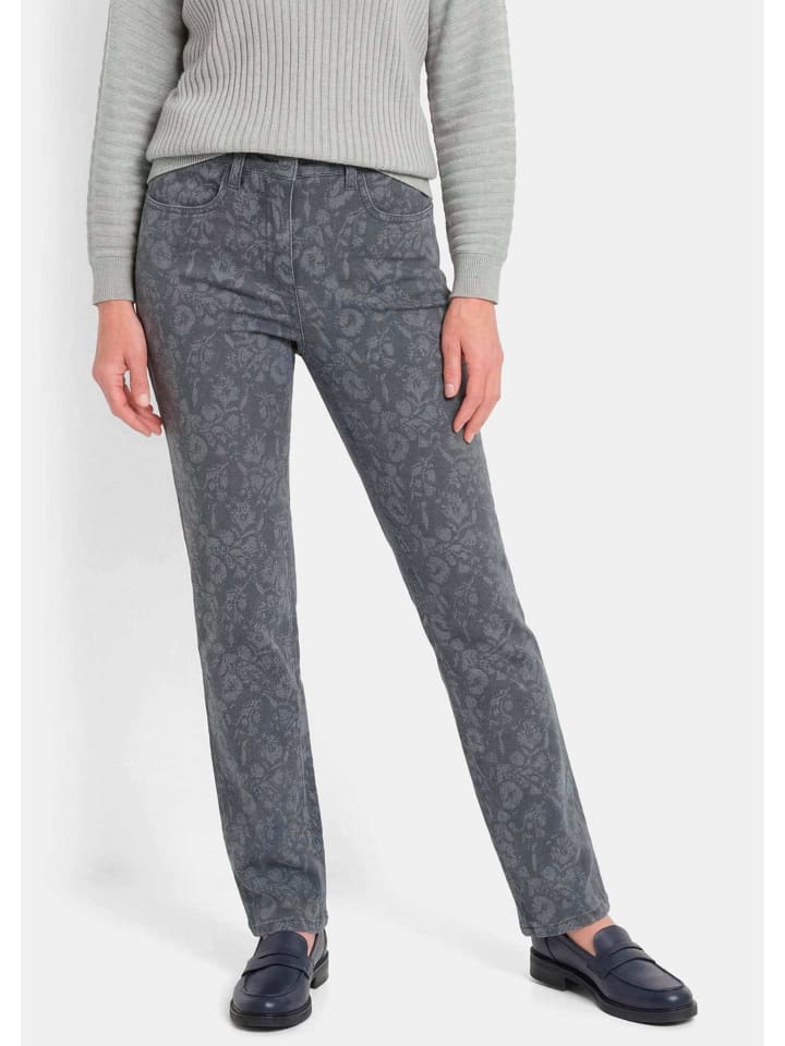 Slim Fit Jeans LOUISA mit Blumendruck in grau / gemustert