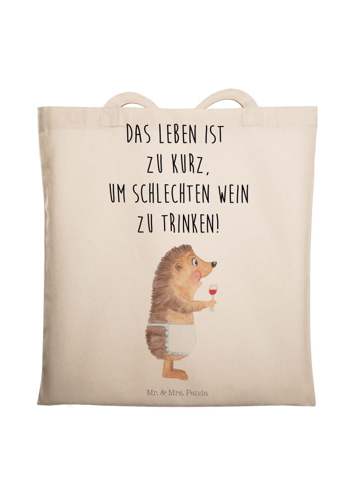 Tasche Igel Wein mit Spruch in Creme