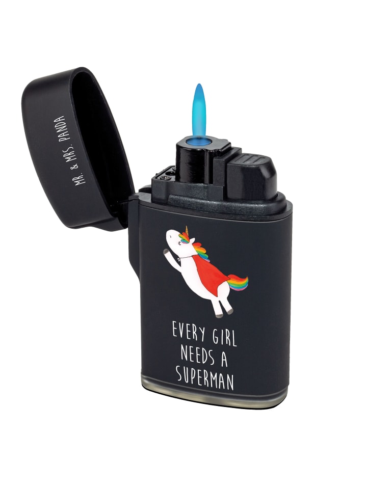 Feuerzeug Einhorn Super mit Spruch in Schwarz