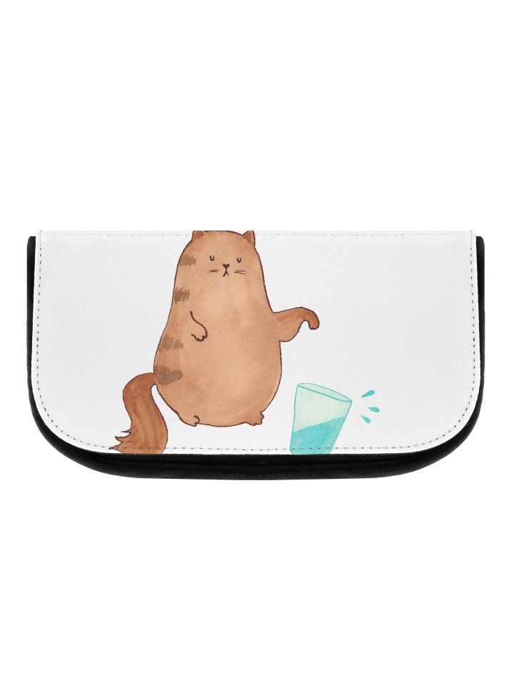 Kosmetiktasche Katze Wasserglas ohne Spruch in Weiß