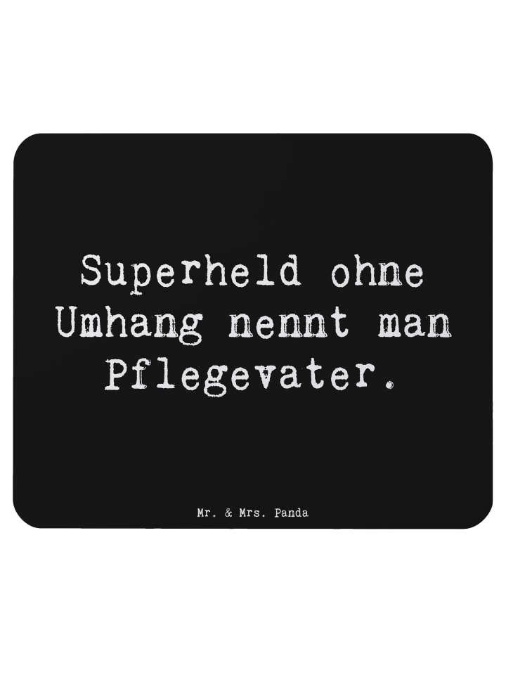 Mauspad Pflegevater Held mit Spruch in Schwarz