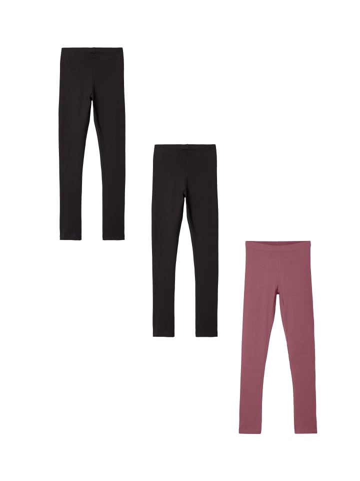 Basic Leggings 3er Stück Set NKFVIVIAN in Schwarz-Pink