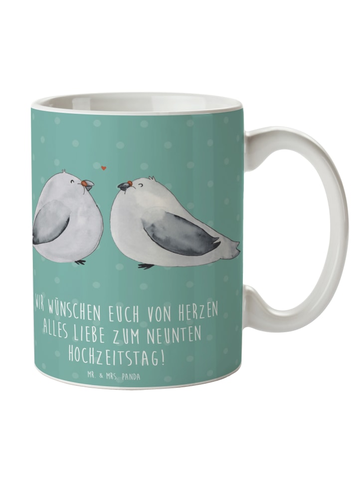 Becher 9. Hochzeitstag Keramikhochzeit mit Spruch in Meeresbrise