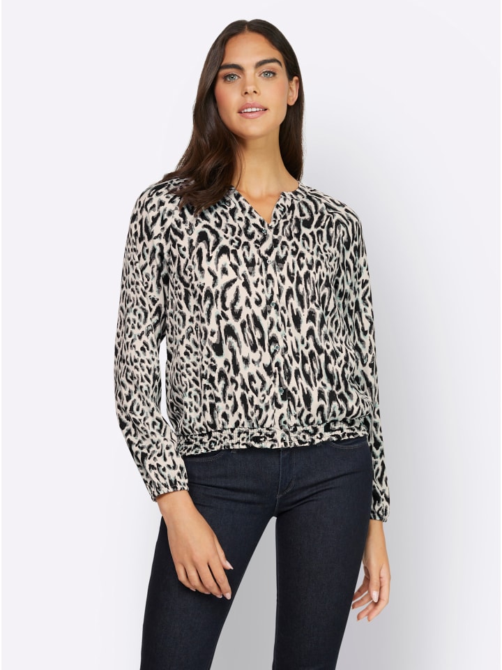 Druckbluse in kalkmint-sand-bedruckt