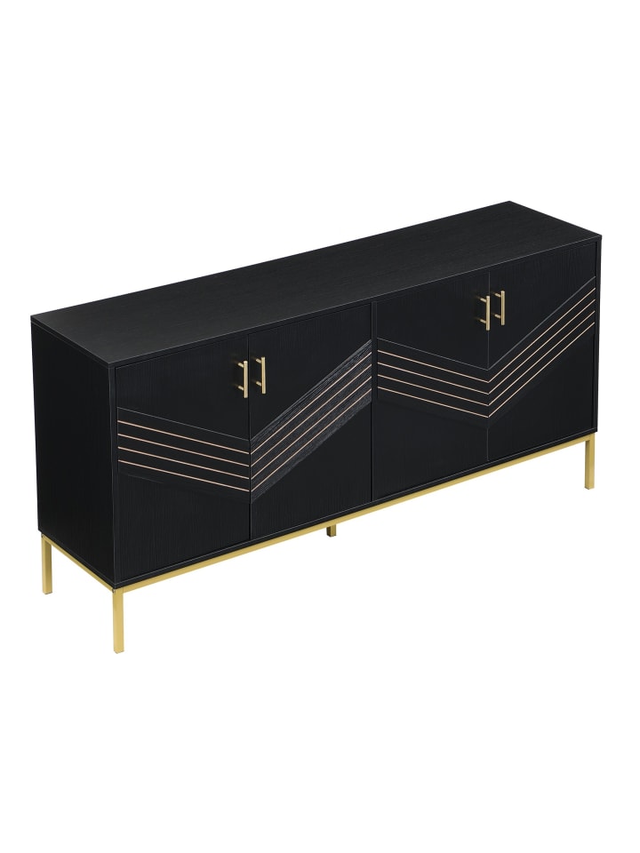 Sideboard in Schwarz mit 4 Türen und Metallbeinen MDF Korpus höhenverstellbar