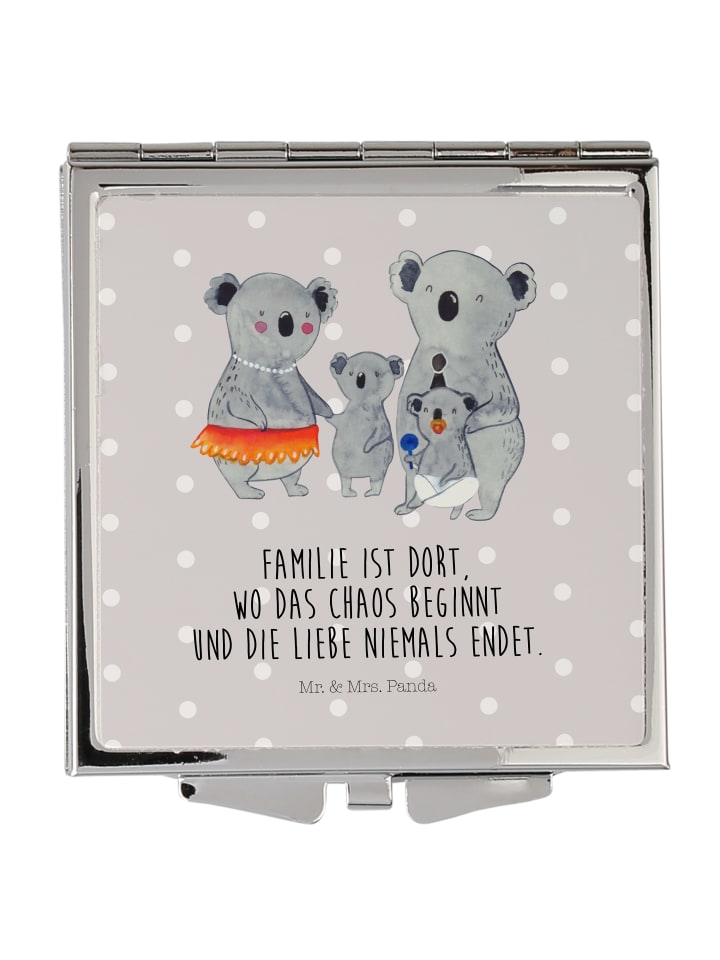Schminkspiegel Koala Familie mit Spruch in Grau Pastell