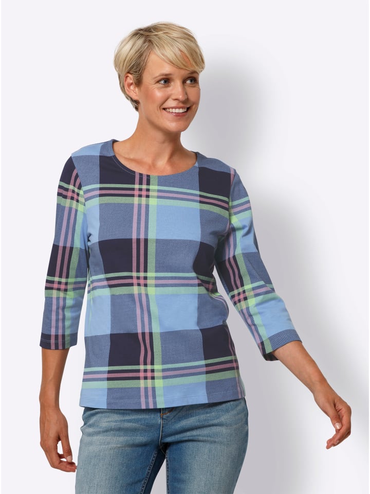 3/4-Arm-Shirt in himmelblau-marine-kariert