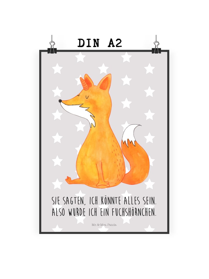Poster Einhorn Fuchs mit Spruch in Grau Pastell