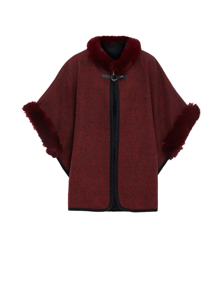 Damen Poncho in Weinrot