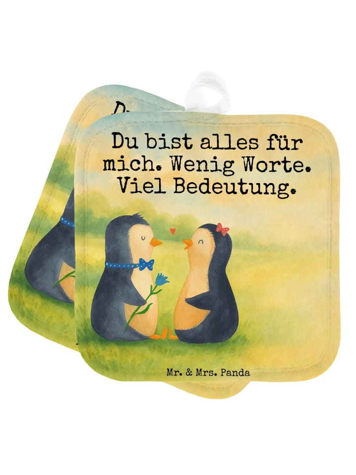 Topflappen Pinguin Pärchen Design mit Spruch in Weiß