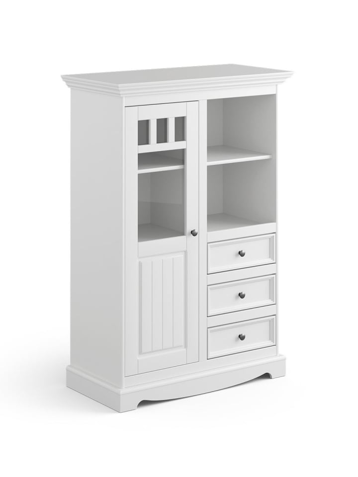 Vitrine Belluno Elegante Kiefer weiß (RAL9010) lackiert 89 / 44 / 130cm