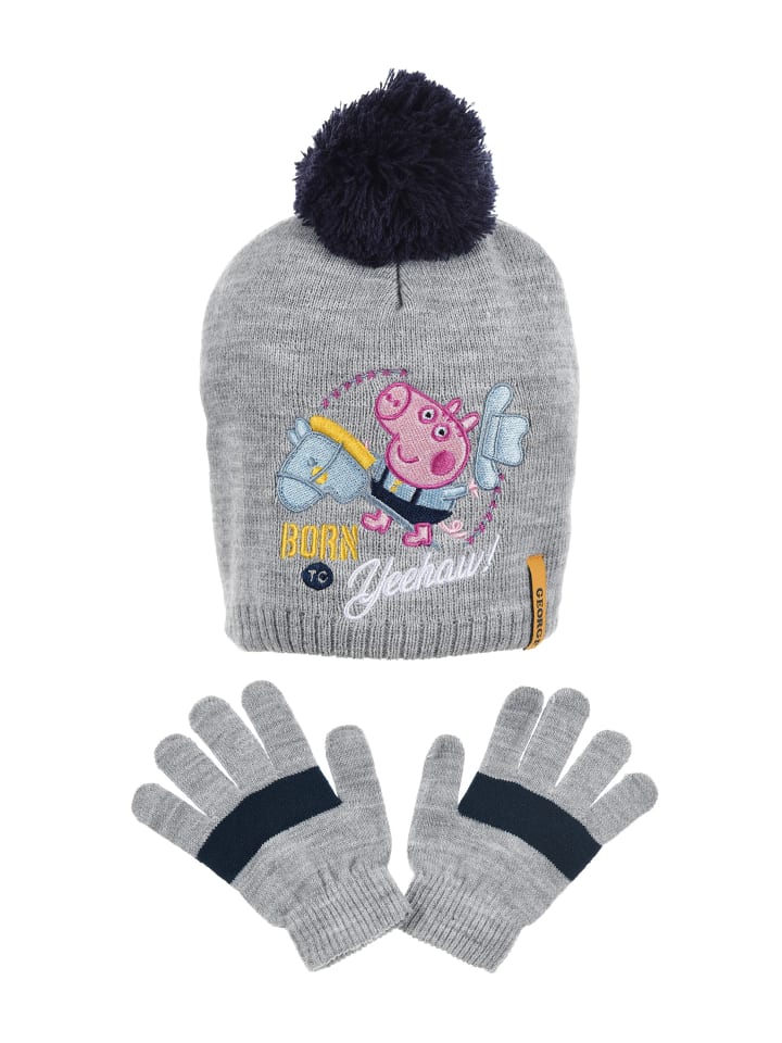 2tlg. Set: Mütze und Handschuhe Winter in Grau