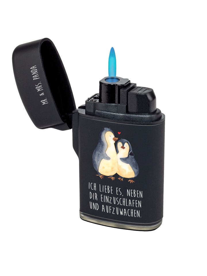 Sturmfeuerzeug Pinguine Einschlafen mit Spruch in Schwarz