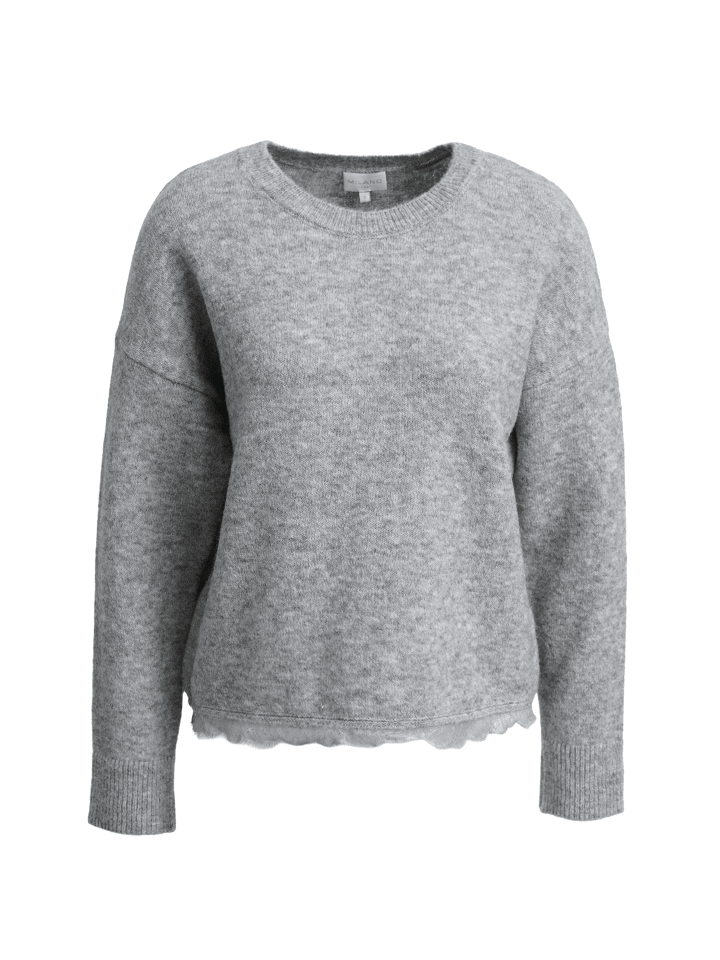 Rundhalsshirt mit Spitzendetail am Saum in grey