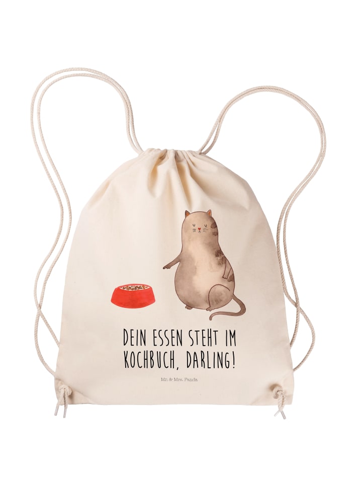 Jutebeutel Katze Fressen mit Spruch in Creme