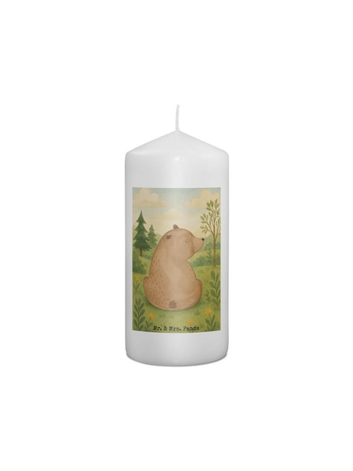 Wachskerze Bär Schulterblick Design ohne Spruch in Weiß