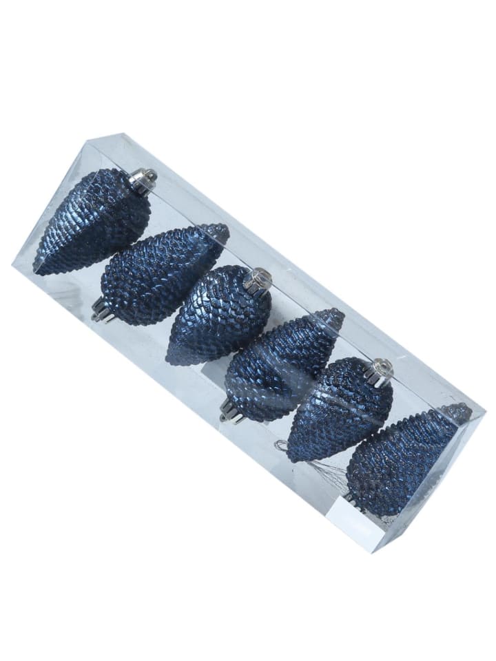 6er Set Baumschmuck Tannenzapfen bruchfest glitzernd in blau