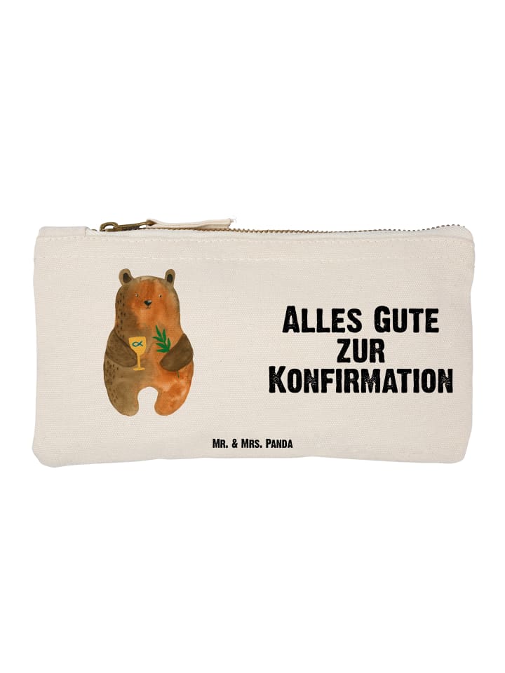 Kosmetiktasche Bär Konfirmation mit Spruch in Weiß