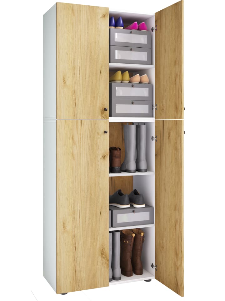 Kleiderschrank Jugendschrank Lona Drehtüren in Weiß / Honig-Eiche