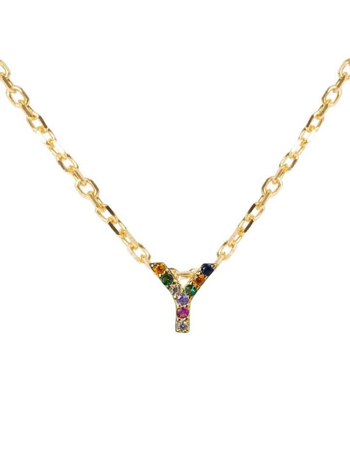 Halskette aus 925er Sterlingsilber mit Zirkonia-Steinen 18K Gelbgold-Finish