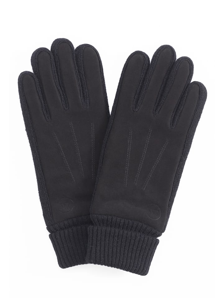 Ziegen Wildlederhandschuhe mit Kaschmirfutter und Manchette in Schwarz