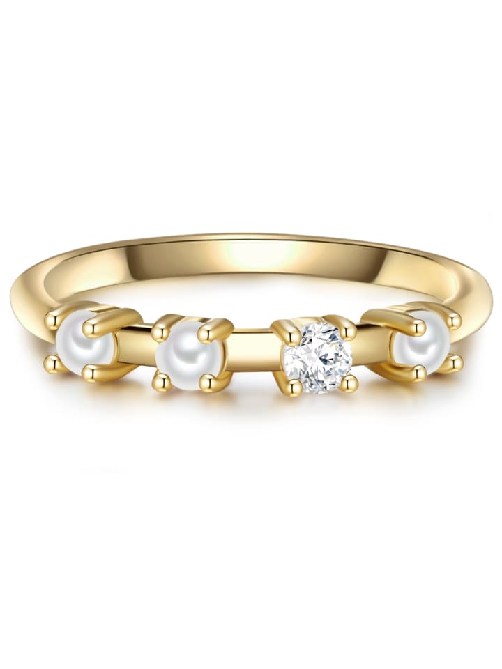 Ring aus Sterling Silber mit Zirkonia und Süßwasser-Zuchtperle in gelbgold