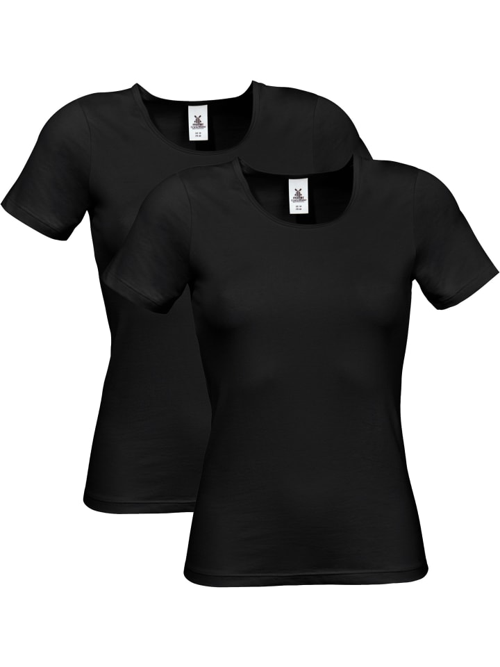 Baumwolle, Single-Jersey Unterhemd, 1/2-Arm 2er-Pack in schwarz