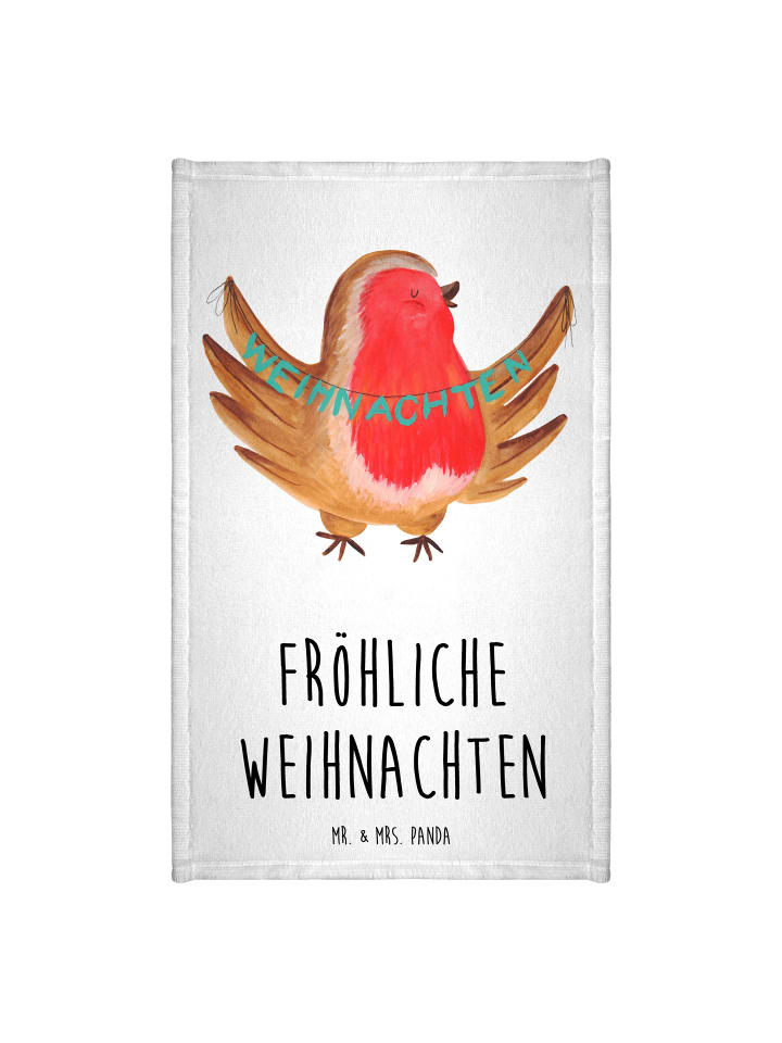 Handtuch Rotkehlchen Weihnachten mit Spruch in Weiß