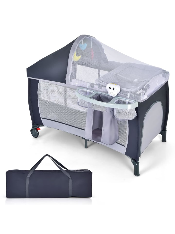 4 in 1 Reisebett Babywiege Wickeltisch in Grau