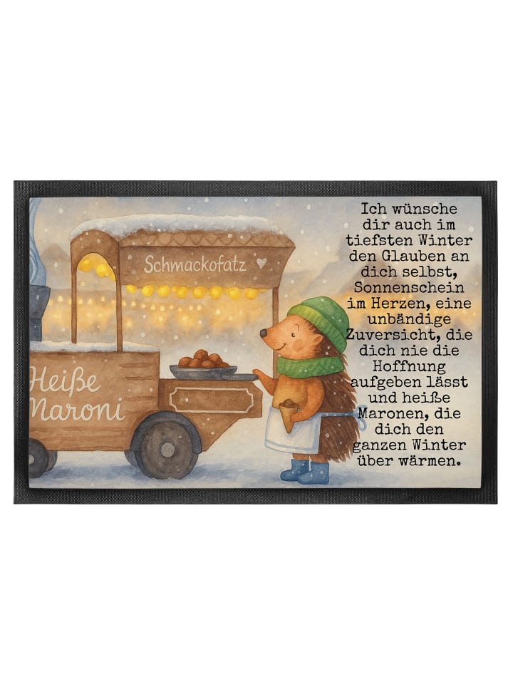 Gummifußmatte Igel Maronen Design mit Spruch in Weiß