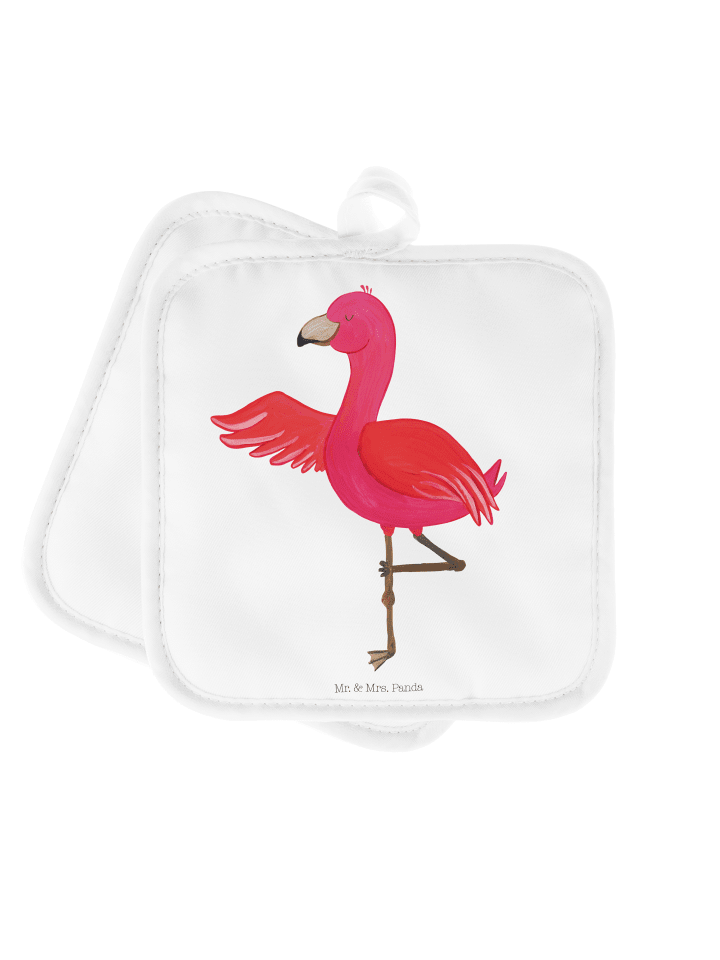 Topflappen Flamingo Yoga ohne Spruch in Weiß