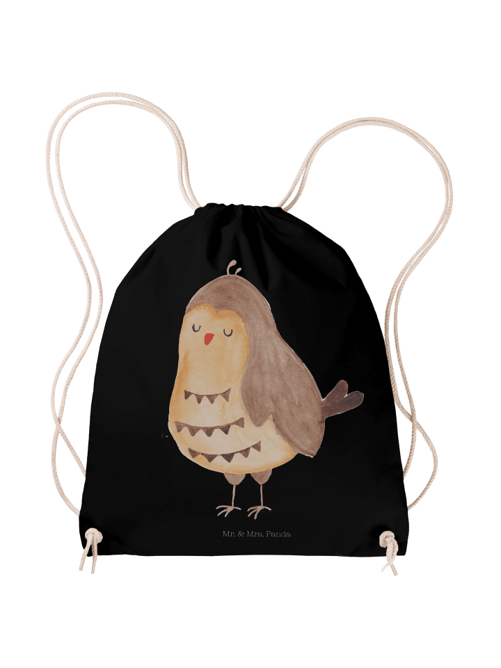 Drawstring Bag Eule Zufrieden ohne Spruch in Schwarz