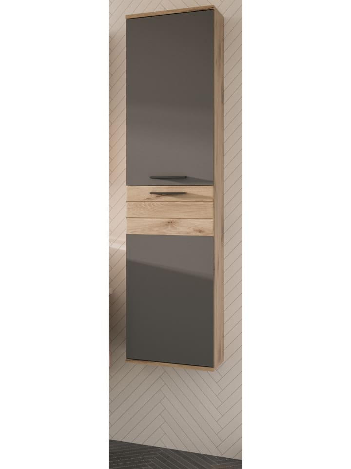 Hochschrank Hängeschrank Eiche grau 37x152 cm, mit Soft-Close
