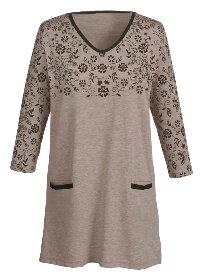 Longshirt in taupe-schwarz
