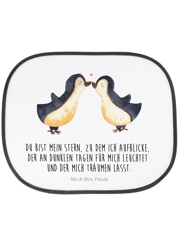 Autofenster Sonnenschutz Pinguin Liebe mit Spruch in Weiß