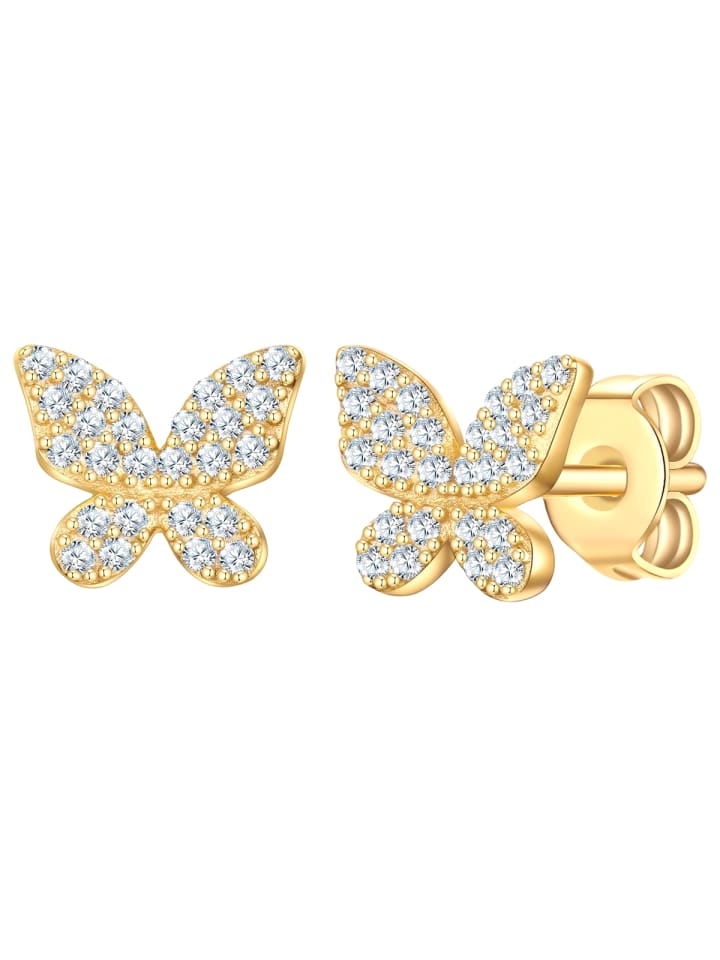 Ohrstecker Schmetterling aus Sterling Silber mit Zirkonia in gelbgold