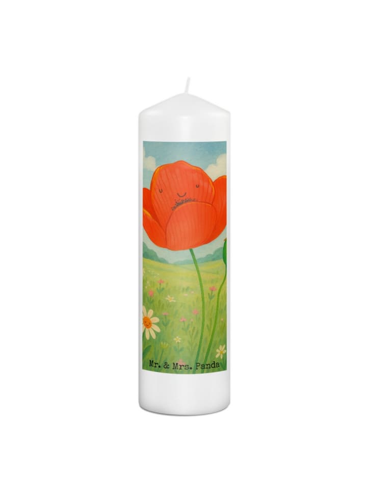 Wachskerze Blume Mohnblume Design ohne Spruch in Weiß