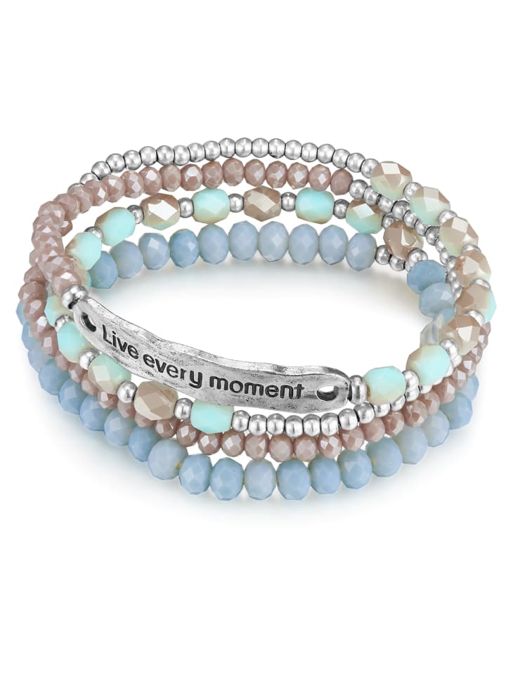 Armband Live every moment aus Messing mit Crystal in silber