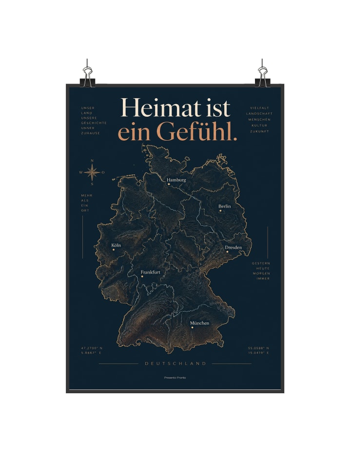 Poster Landkarte elegant Design mit Spruch in Weiß