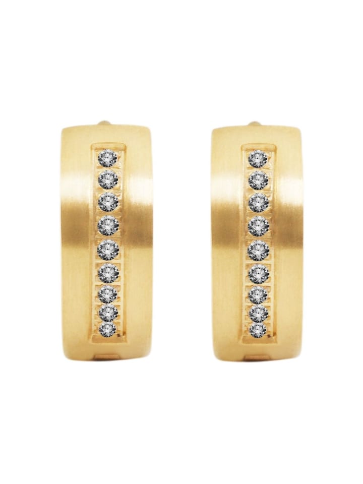 Damen Ohrringe – Klappcreole aus Edelstahl mit Strass Steinchen in gold