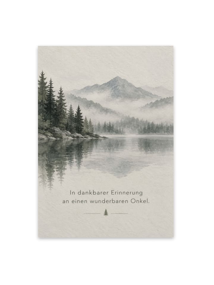 Trauerkarte See ruhig Design mit Spruch in Weiß