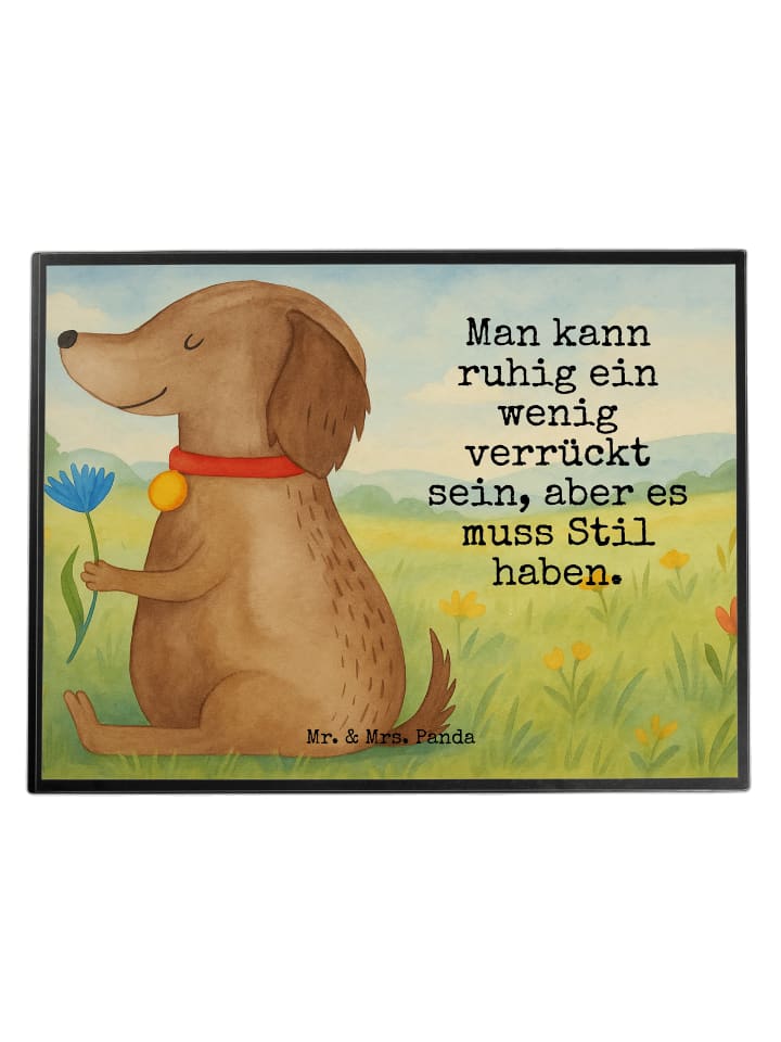 Schreibtischunterlage Hund Blume Design mit Spruch in Weiß