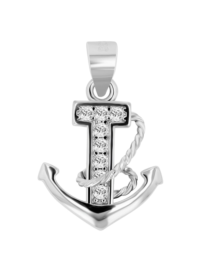 Damen Anhänger Anker aus 925 Silber mit Zirkonia in silber