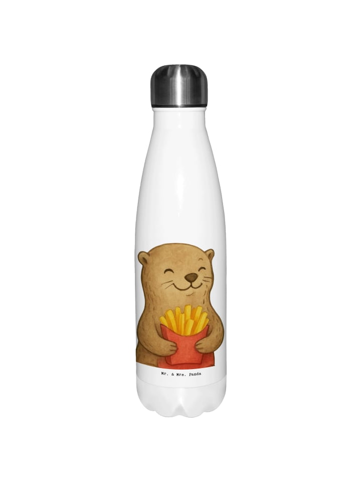 Trinkflasche Otter Pommes ohne Spruch in Weiß