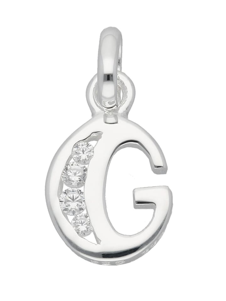Damen & Herren 925 Silber Buchstabenanhänger G mit Zirkonia in silber