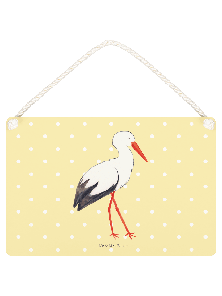 Schild Storch ohne Spruch in Gelb Pastell