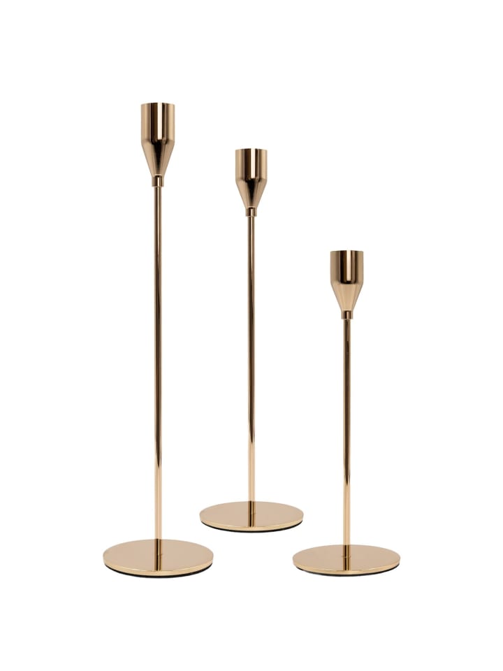 Kerzenständer 3 Set Metall Kerzenhalter für Stabkerzen 33/28/23cm in Roségold
