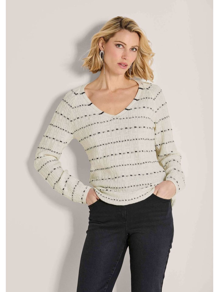Eleganter Wollpullover mit V-Ausschnitt in wollweiß / schwarz