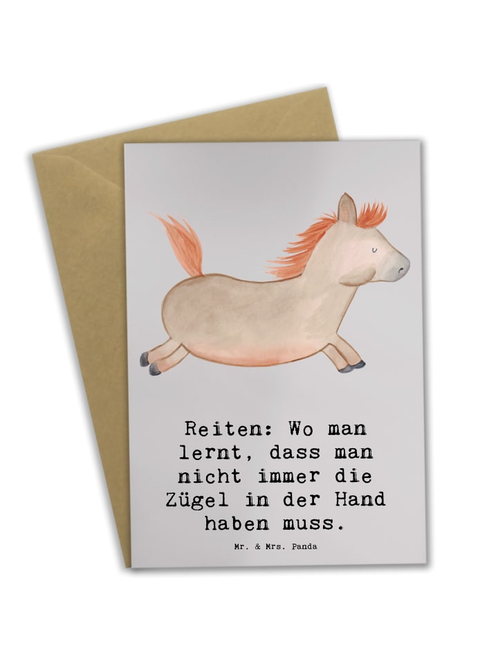 Grußkarte Reiten Freiheit mit Spruch in Grau Pastell