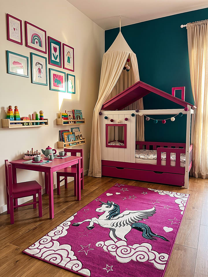 Teppich Kinderzimmer Kinder-Motiv Kinderzimmer pflegeleicht Motiv in Fuchsia